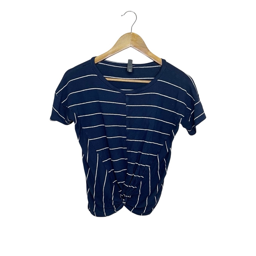 Alya Navy White Striped Short Sleeve Tied Front Top Nautical XXS